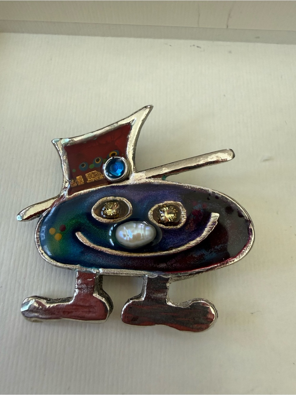VTGE Yossi Steinberg Israeli Artist Handcrafted Whimsical Robot Character Pin